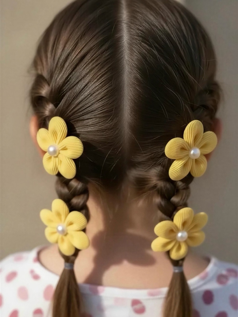 Handmade Yellow Flower Pearl Hair Clips Pair Set of 2 - Picture 5 of 10